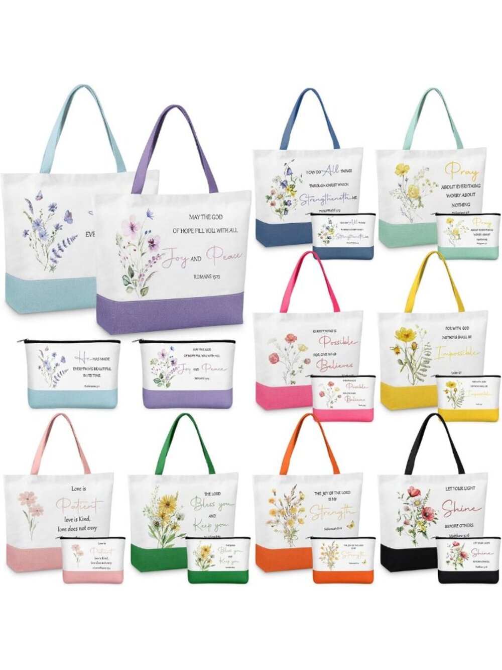 20 Pcs Inspirational Bible Verse Tote & Makeup Bags | Christian Gifts Set